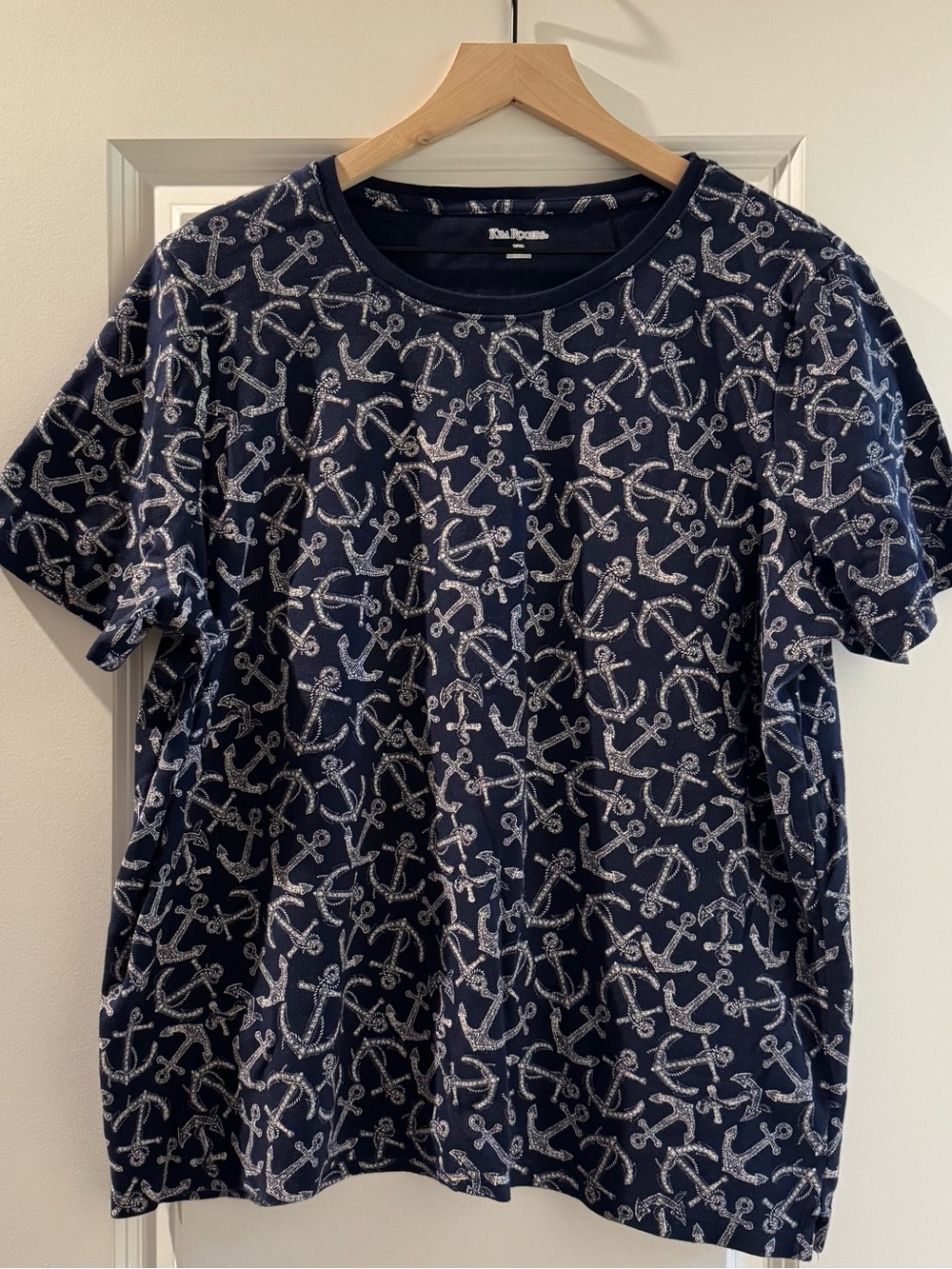 Kim Rogers‎ Navy & White Nautical Anchor-Print Short Sleeve Tee Coastal Style